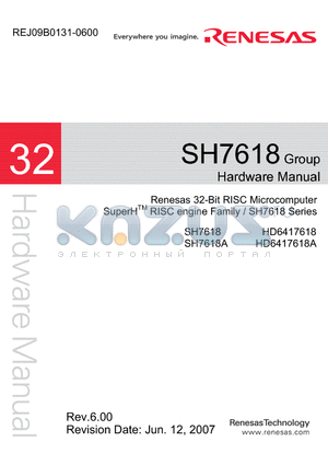 SH7618A datasheet - 32-Bit RISC Microcomputer SuperHTM RISC engine Family / SH7618 Series