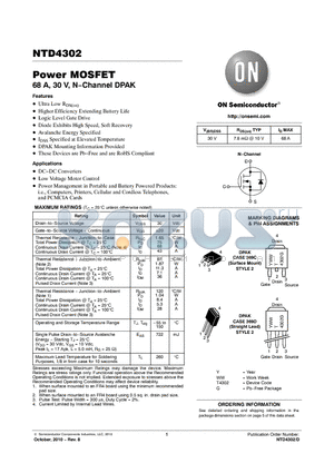 NTD4302 datasheet - Power MOSFET 68 Amps, 30 Volts(N-Channel DPAK)