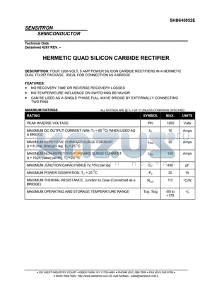 SHB645052E datasheet - HERMETIC QUAD SILICON CARBIDE RECTIFIER