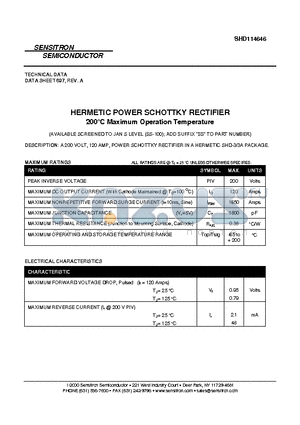 SHD114646_11 datasheet - HERMETIC POWER SCHOTTKY RECTIFIER 200C Maximum Operation Temperature