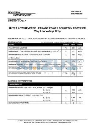 SHD116136 datasheet - ULTRA LOW REVERSE LEAKAGE POWER SCHOTTKY RECTIFIER Very Low Voltage Drop