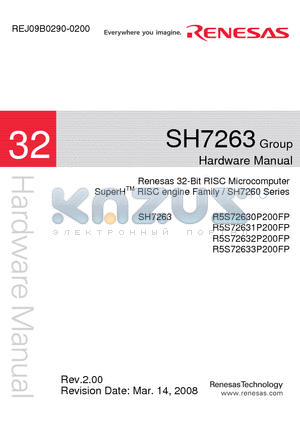 SH7263 datasheet - Renesas 32-Bit RISC Microcomputer SuperHTM RISC engine Family / SH7260 Series