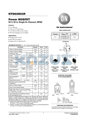 NTD65N03R-35G datasheet - Power MOSFET 25 V, 65 A, Single N-Channel, DPAK