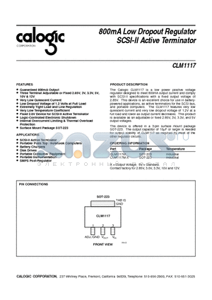 CLM1117 datasheet - 800mA Low Dropout Regulator SCSI-II Active Terminator