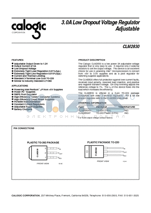 CLM2830 datasheet - 3.0A Low Dropout Voltage Regulator Adjustable