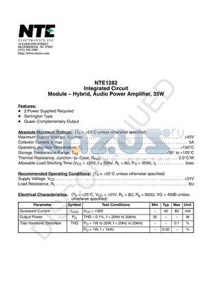 NTE1282 datasheet - Integrated Circuit Module − Hybrid, Audio Power Amplifier, 35W