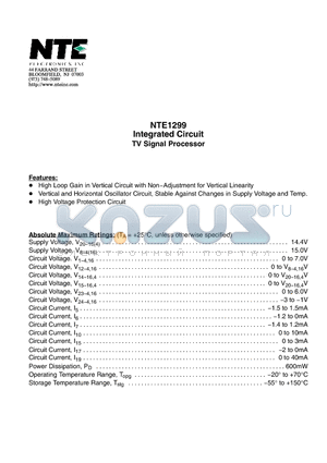 NTE1299 datasheet - Integrated Circuit TV Signal Processor