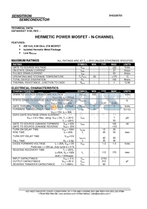 SHD226703 datasheet - HERMETIC POWER MOSFET - N-CHANNEL