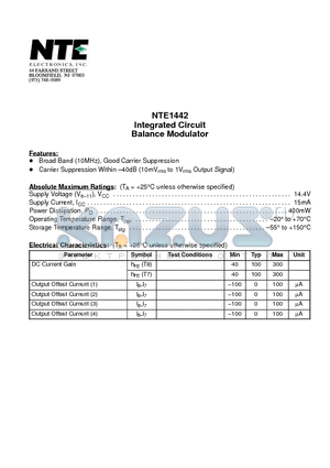 NTE1442 datasheet - Integrated Circuit Balance Modulator