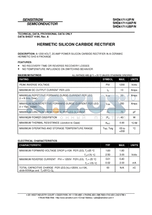 SHD617112AP datasheet - HERMETIC SILICON CARBIDE RECTIFIER