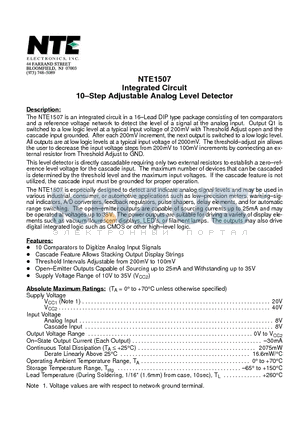 NTE1507 datasheet - Integrated Circuit 10-Step Adjustable Analog Level Detector
