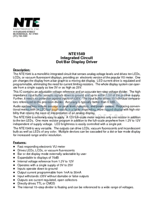 NTE1549 datasheet - Integrated Circuit Dot/Bar Display Driver