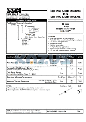 SHF1170 datasheet - Hyper Fast Rectifier
