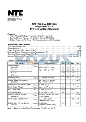 NTE1743 datasheet - Integrated Circuit TV Fixed Voltage Regulator