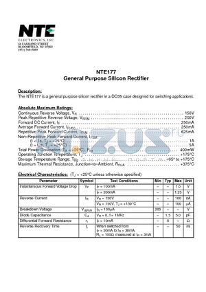 NTE177 datasheet - General Purpose Silicon Rectifier