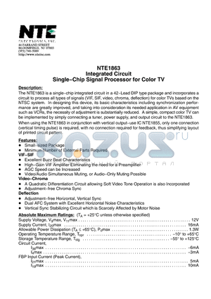 NTE1863 datasheet - Integrated Circuit Single−Chip Signal Processor for Color TV