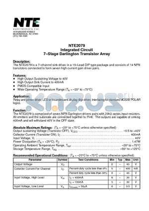 NTE2079 datasheet - Integrated Circuit 7-Stage Darlington Transistor Array