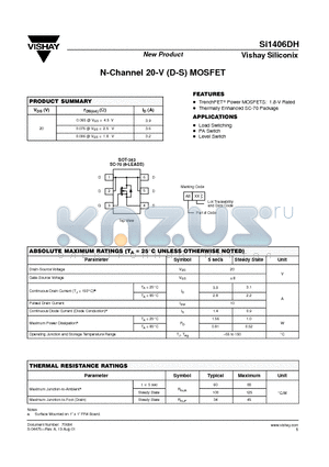 SI1406DH datasheet - N-Channel 20-V (D-S) MOSFET