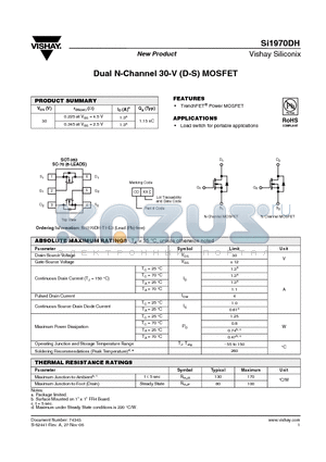 SI1970DH-T1-E3 datasheet - Dual N-Channel 30-V (D-S) MOSFET