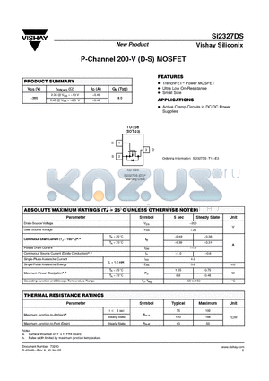 SI2327DS-T1-E3 datasheet - P-Channel 200-V (D-S) MOSFET