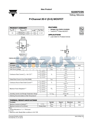 SI2307CDS-T1-E3 datasheet - P-Channel 30-V (D-S) MOSFET