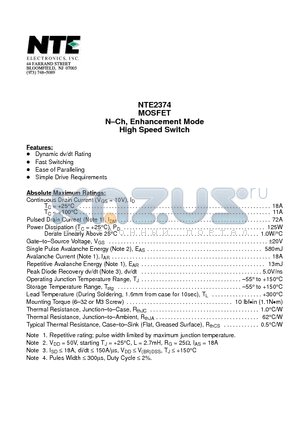 NTE2374 datasheet - MOSFET N-Ch, Enhancement Mode High Speed Switch