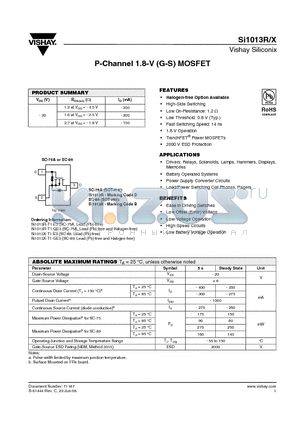 SI1013R_08 datasheet - P-Channel 1.8-V (G-S) MOSFET