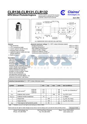 CLR130 datasheet - NPN Silicon Photodarlingtons