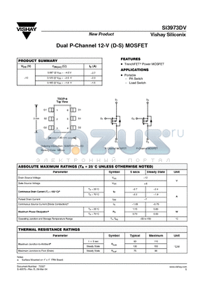 SI3973DV datasheet - Dual P-Channel 12-V (D-S) MOSFET