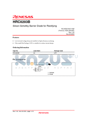 HRC0203B datasheet - Silicon Schottky Barrier Diode for Rectifying