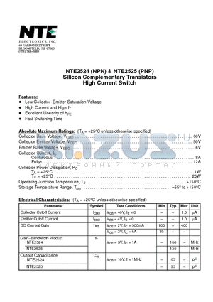 NTE2525 datasheet - Silicon Complementary Transistors High Current Switch