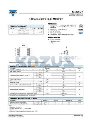 SI4156DY datasheet - N-Channel 30-V (D-S) MOSFET