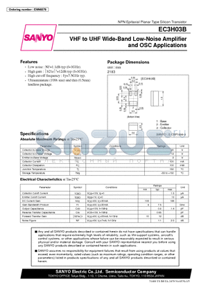 EC3H03B datasheet - VHF to UHF Wide-Band Low-Noise Amplifier and OSC Applications