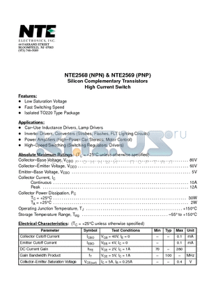 NTE2568 datasheet - Silicon Complementary Transistors High Current Switch