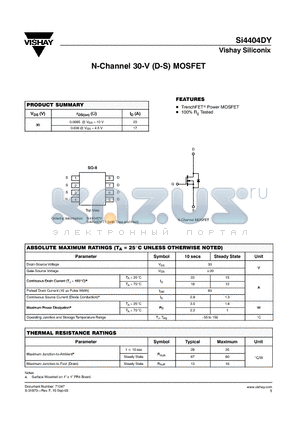 SI4404DY datasheet - N-Channel 30-V (D-S) MOSFET