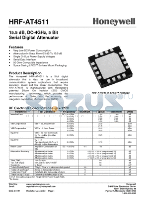 HRF-AT4511 datasheet - 15.5 dB, DC-4GHz, 5 Bit Serial Digital Attenuator
