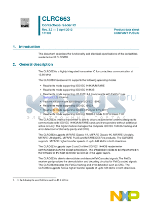 CLRC663 datasheet - Contactless reader IC