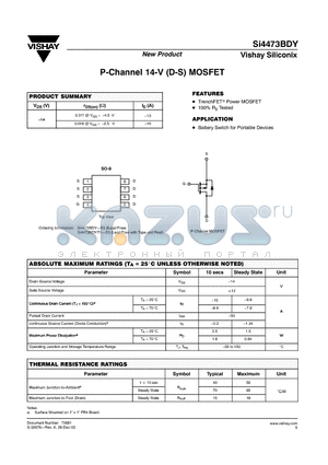 SI4473BDY-T1-E3 datasheet - P-Channel 14-V (D-S) MOSFET