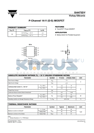 SI4473DY-T1-E3 datasheet - P-Channel 14-V (D-S) MOSFET