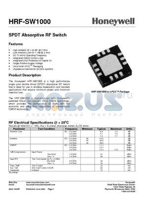 HRF-SW1000-E datasheet - SPDT Absorptive RF Switch