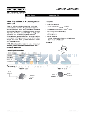 HRF3205 datasheet - 100A, 55V, 0.008 Ohm, N-Channel, Power MOSFETs