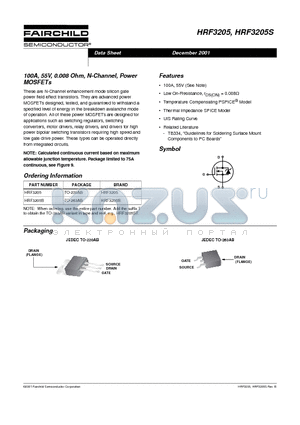 HRF3205S datasheet - 100A, 55V, 0.008 Ohm, N-Channel, Power MOSFETs