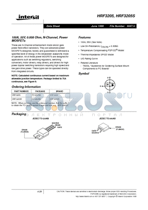 HRF3205S datasheet - 100A, 55V, 0.008 Ohm, N-Channel, Power MOSFETs