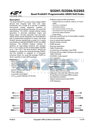 SI3203 datasheet - Quad ProSLIC^ Programmable CMOS SLIC/Codec