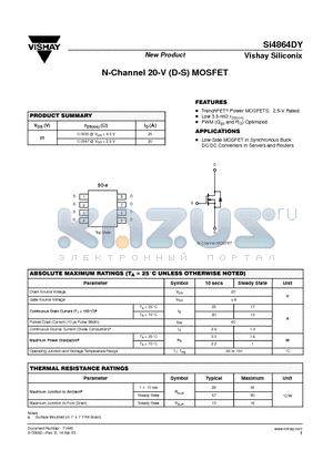 SI4864DY datasheet - N-Channel 20-V (D-S) MOSFET