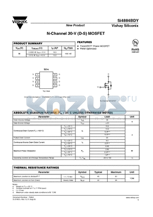 SI4884BDY datasheet - N-Channel 30-V (D-S) MOSFET