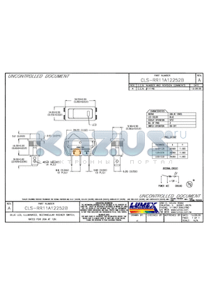 CLS-RR11A12252B datasheet - BLUE LED, ILLUMINATED, RECTANGULAR ROCKER SWITCH