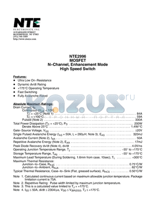 NTE2996 datasheet - MOSFET N-Channel, Enhancement Mode High Speed Switch