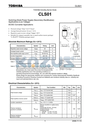 CLS01 datasheet - Switching-Mode Power Supply (Secondary-Rectification) Applications (Low Voltage)