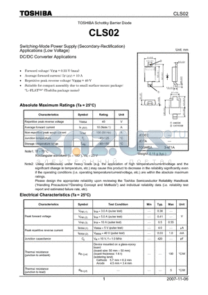 CLS02 datasheet - Switching-Mode Power Supply (Secondary-Rectification) Applications (Low Voltage)